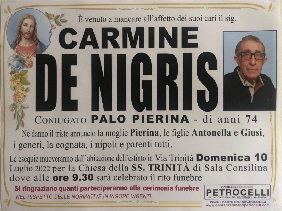 necrologio + CARMINE DE NIGRIS 