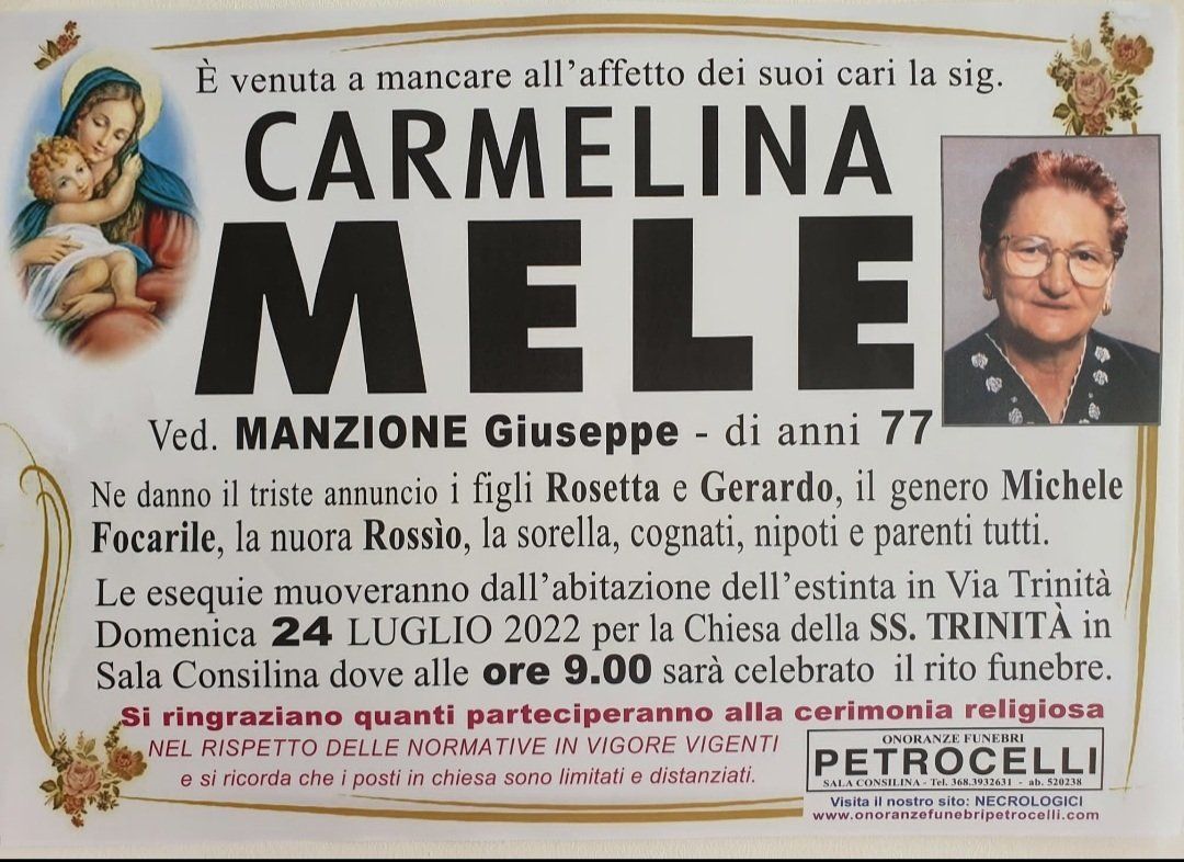 necrologio + CARMELINA MELE 