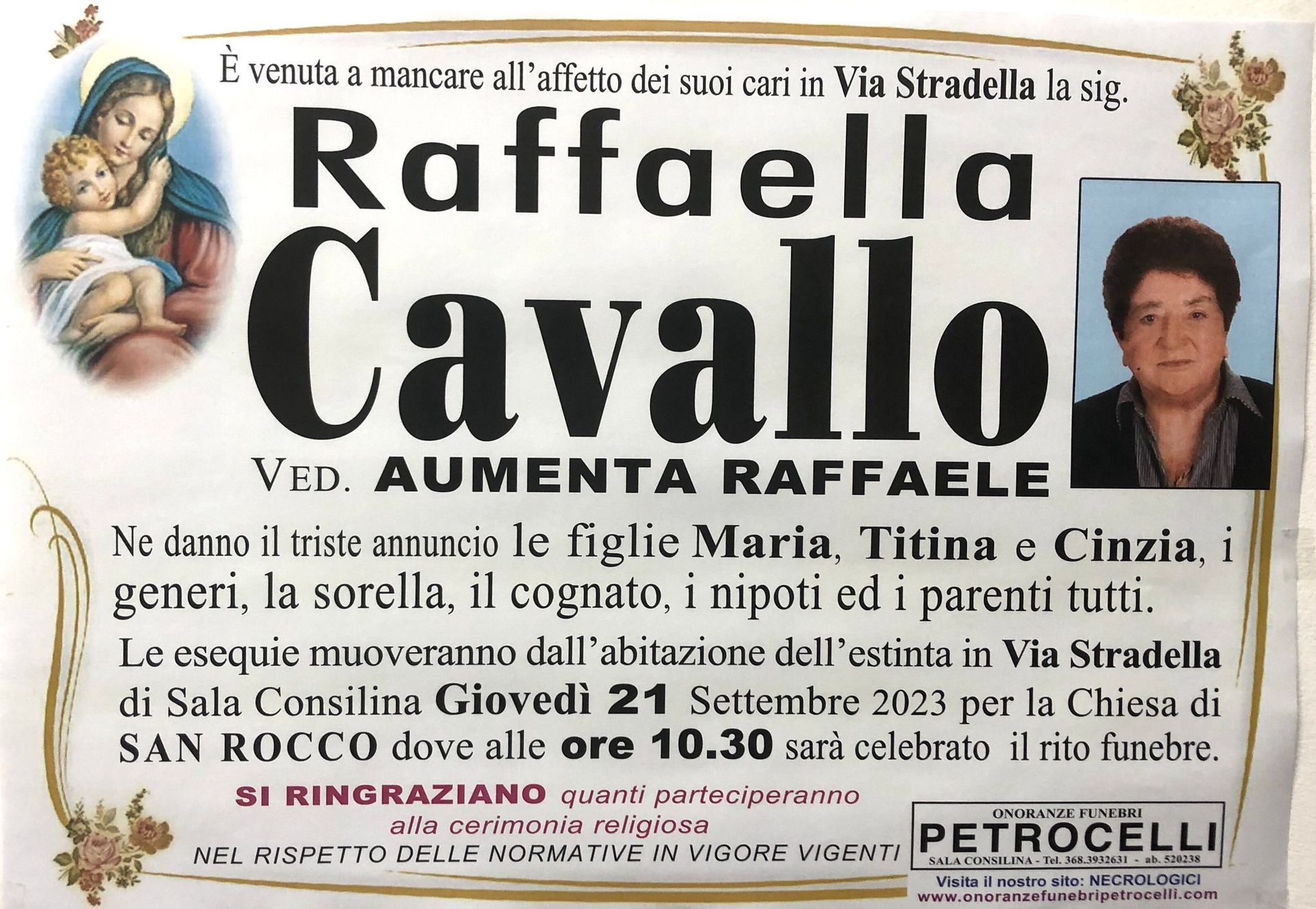 necrologio + RAFFAELLA CAVALLO 