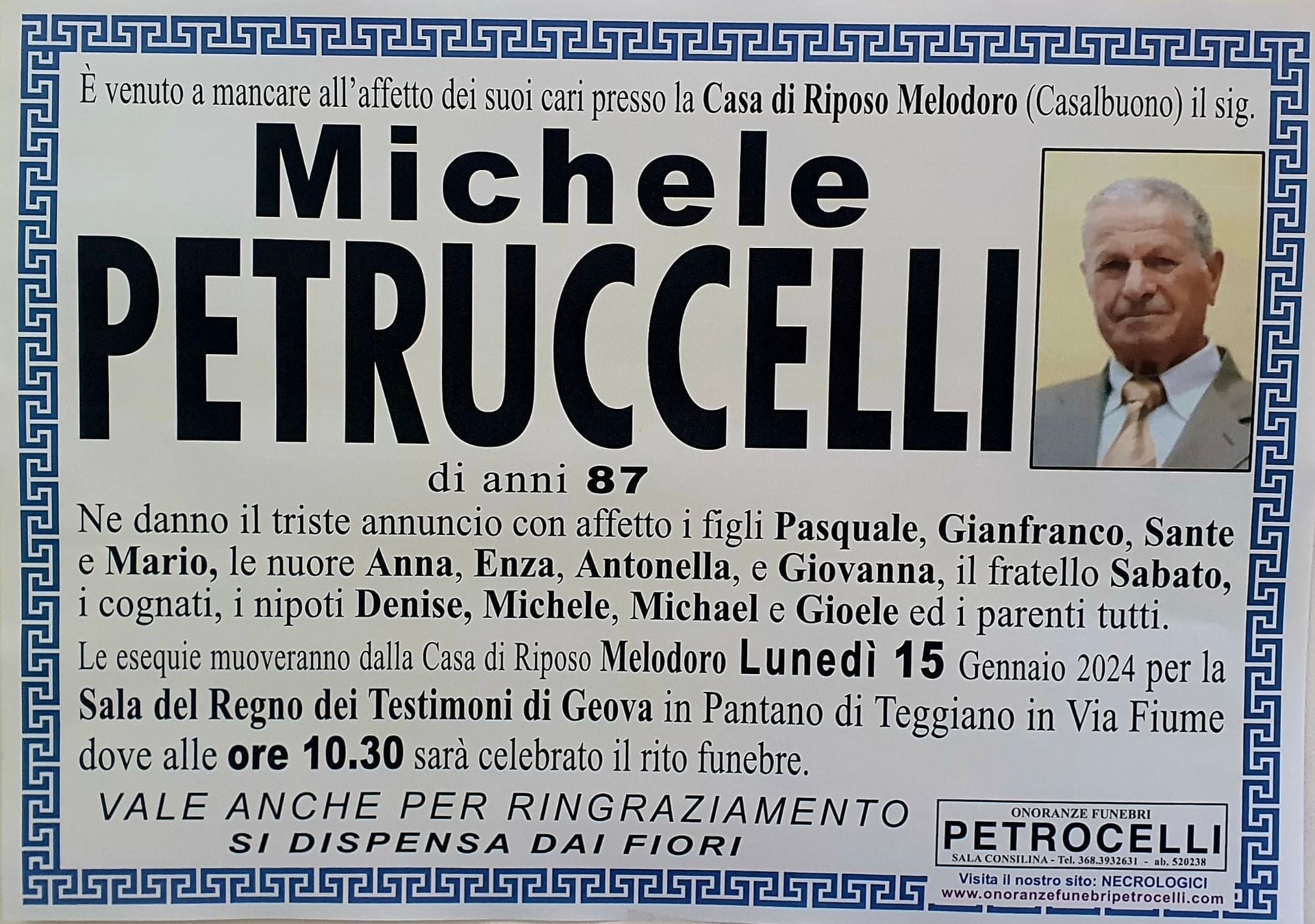 necrologio + MICHELE PETRUCCELLI 