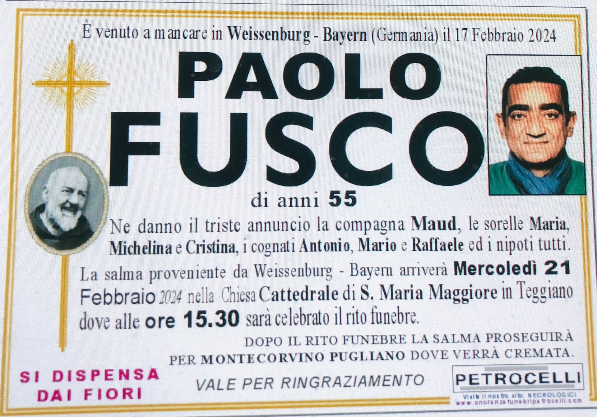 necrologio + PAOLO FUSCO 