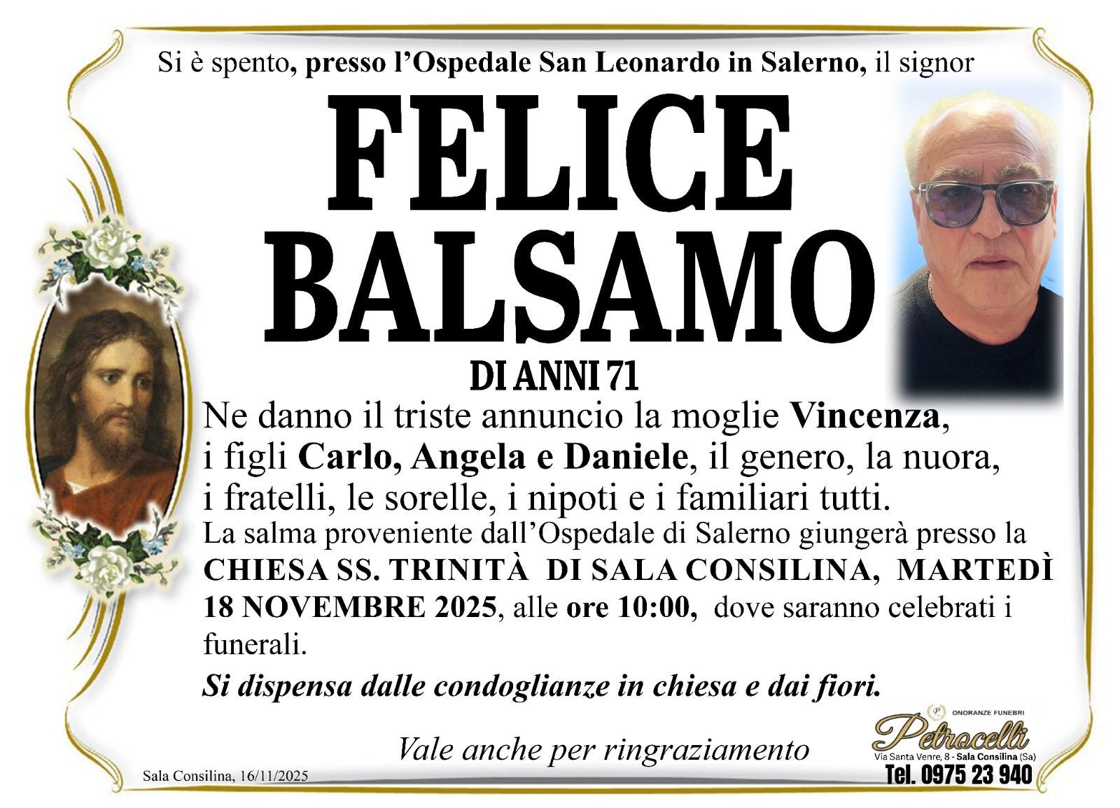 necrologio +FELICE BALSAMO 