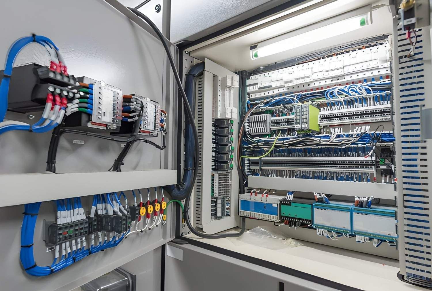 A Open Electrical Control Panel With Wires and Components — McGrath Electrical & Data in South Grafton, NSW