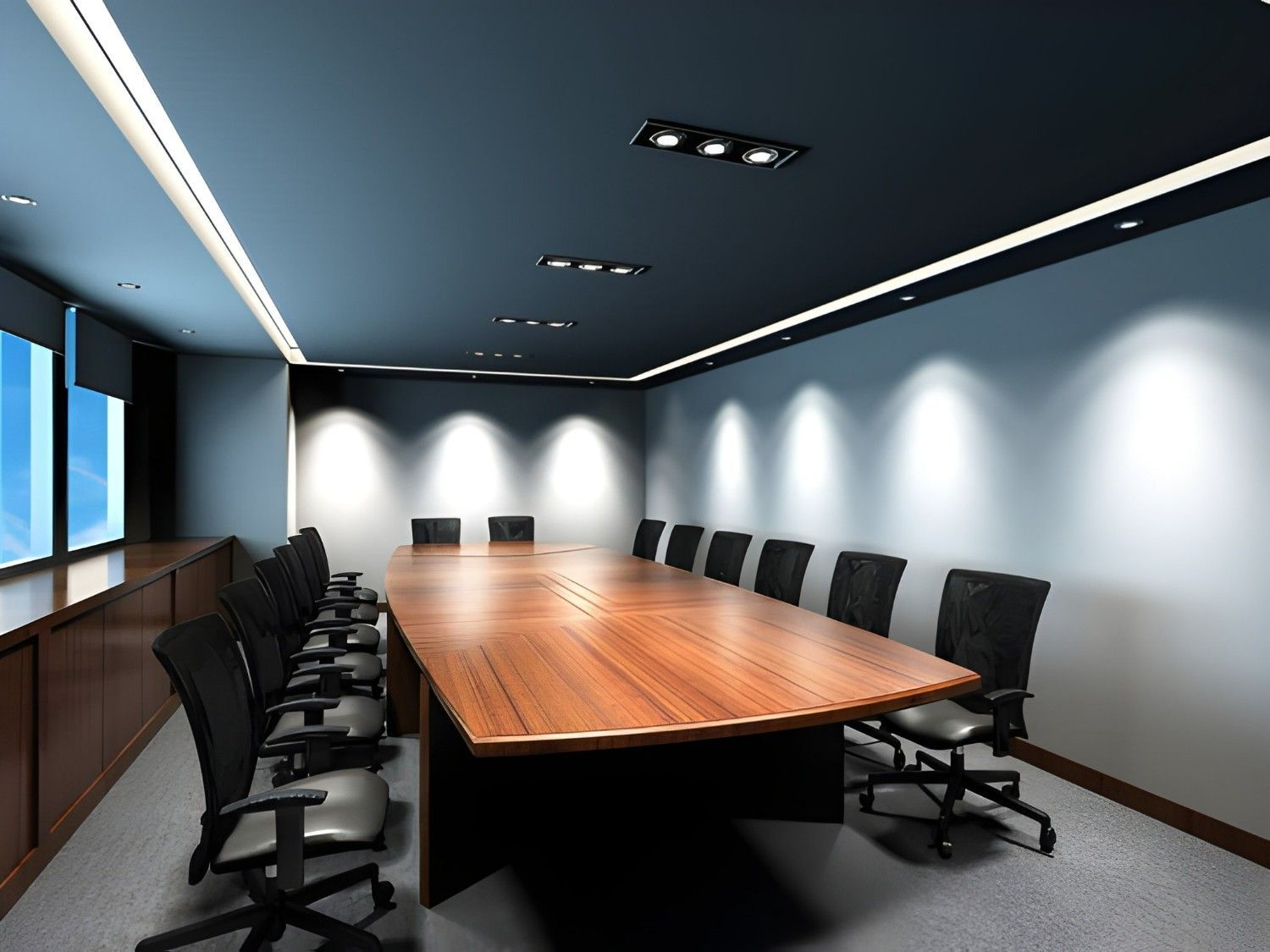 An Office Conference Room With a Long Wooden Table and Black Chairs — McGrath Electrical & Data in South Grafton, NSW