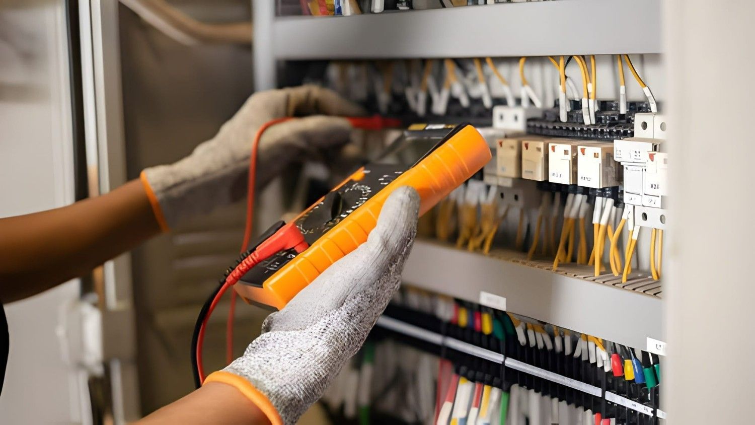 A Electrician Using a Multimeter to Test Wires Inside an Electrical Panel — McGrath Electrical & Data in South Grafton, NSW