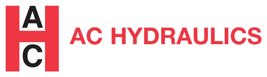 A red and black logo for ac hydraulics
