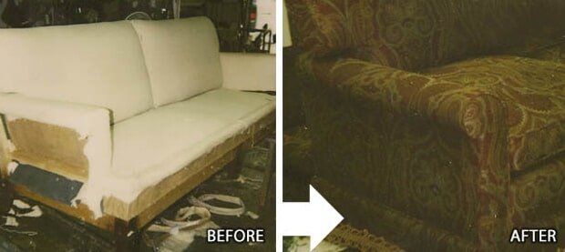 Before and After couch repair | City Upholstering | Annapolis, MD