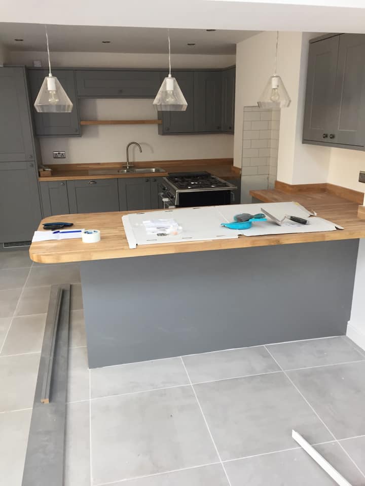 New kitchen with island in foreground