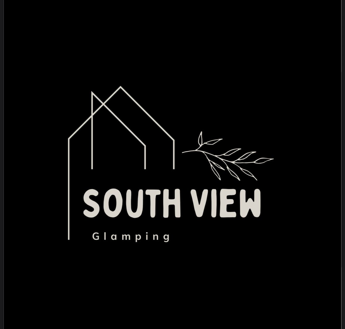 A black and white logo for south view glamping