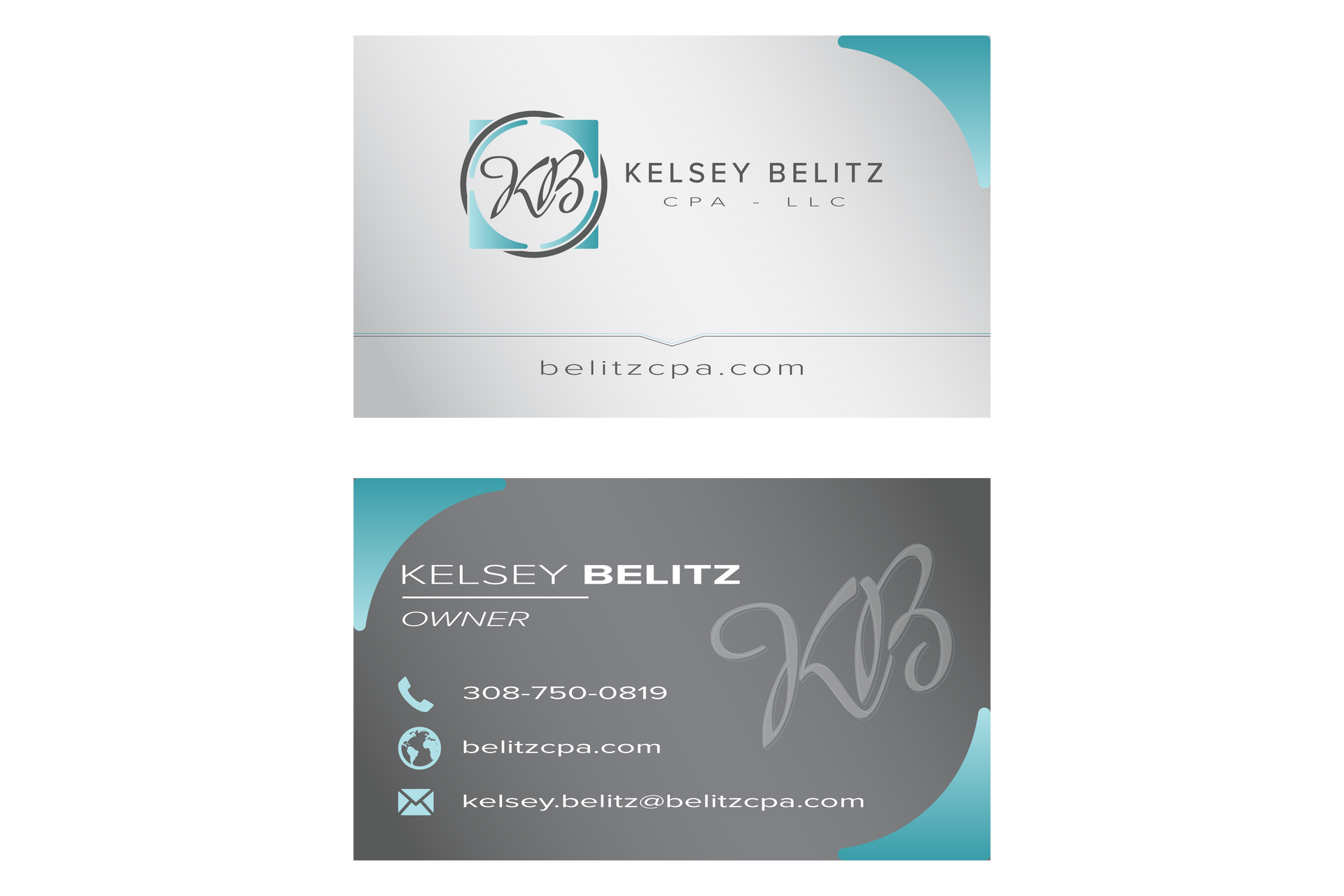 The front and back of a business card for kelsey delitz