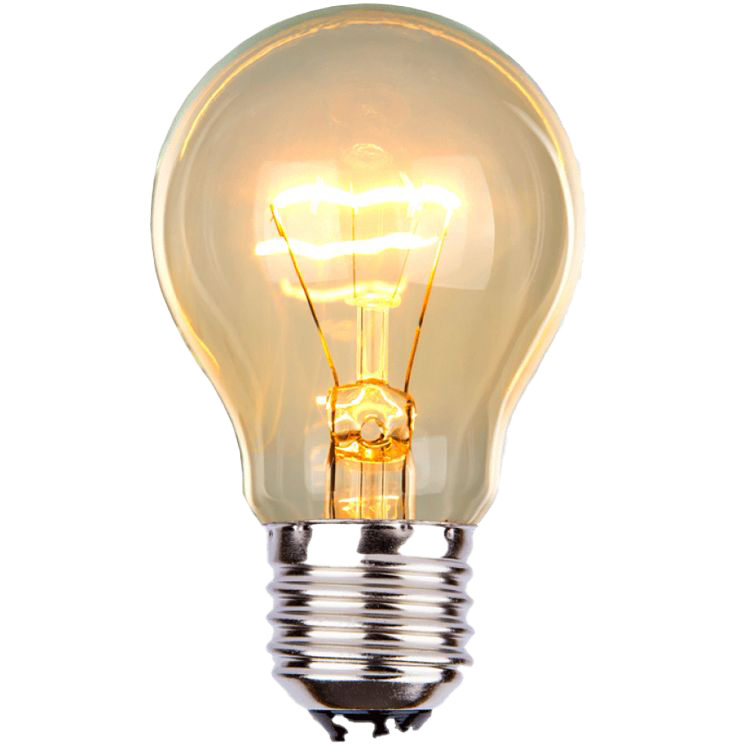 A light bulb is glowing brightly on a white background