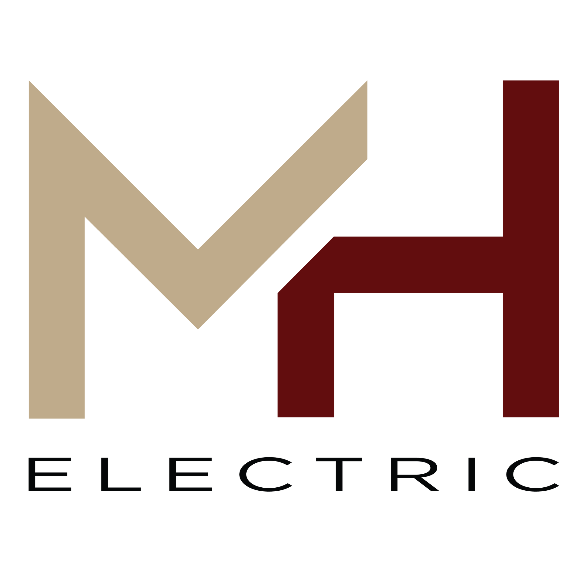 A logo for mh electric shows a letter m and a letter h