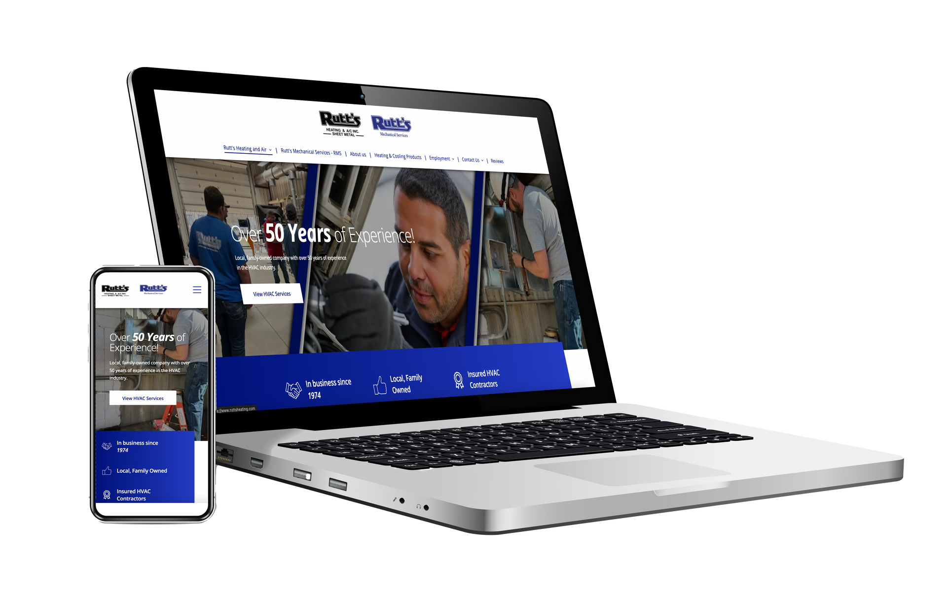 A laptop and a cell phone are sitting next to each other on a white background.