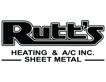 Logo for Rutt's Heating & A/C Inc. in black and white. Text below reading "Heating & A/C Inc. SHEET METAL".