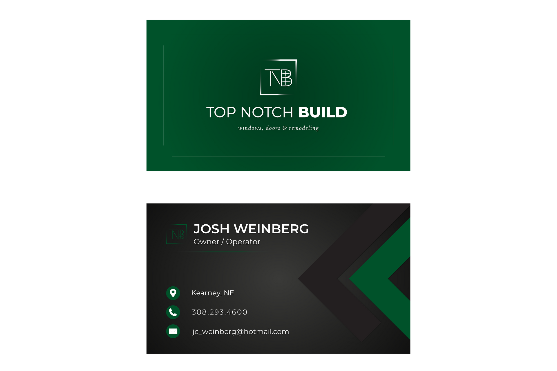 A business card for a company called top notch build.