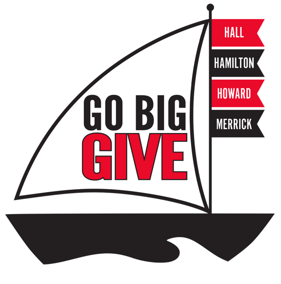 Logo featuring a sailboat with "GO BIG GIVE" on the sail and "HALL HAMILTON HOWARD MERRICK" on a red and black mast flag.