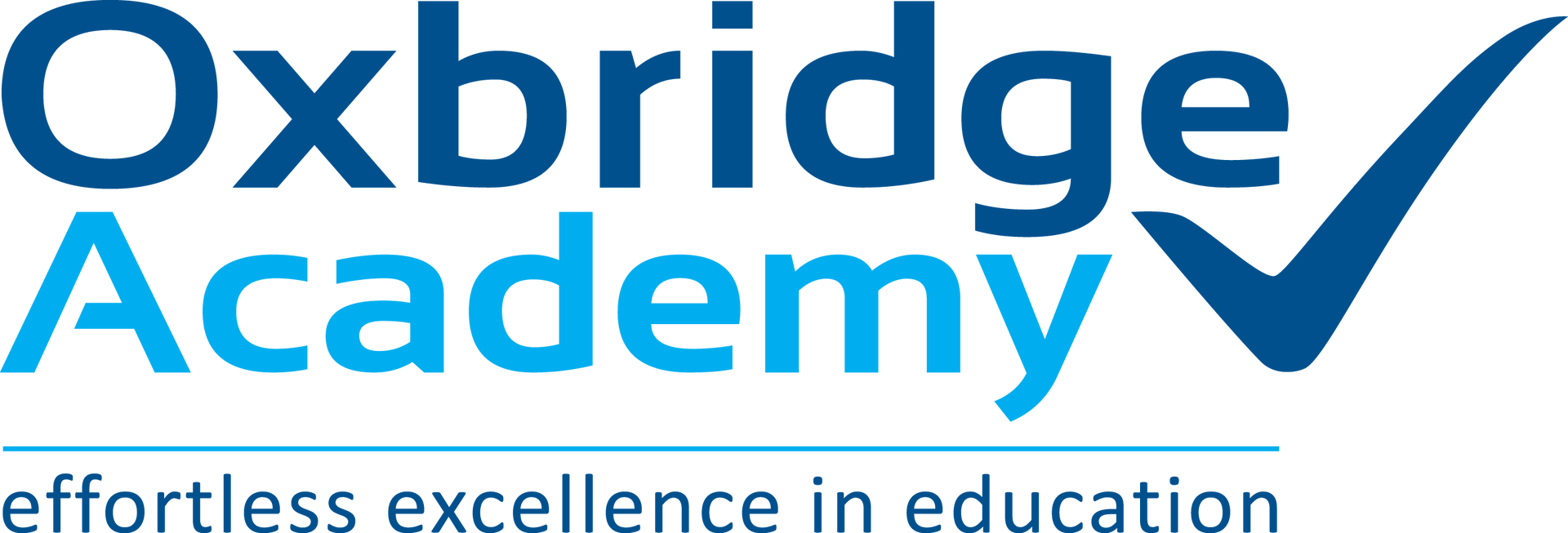 The logo for oxbridge academy is blue and white
