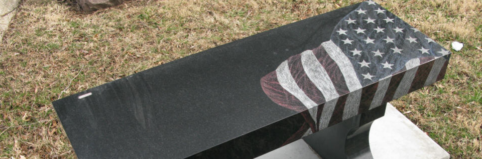 memorial bench with american flag engraving