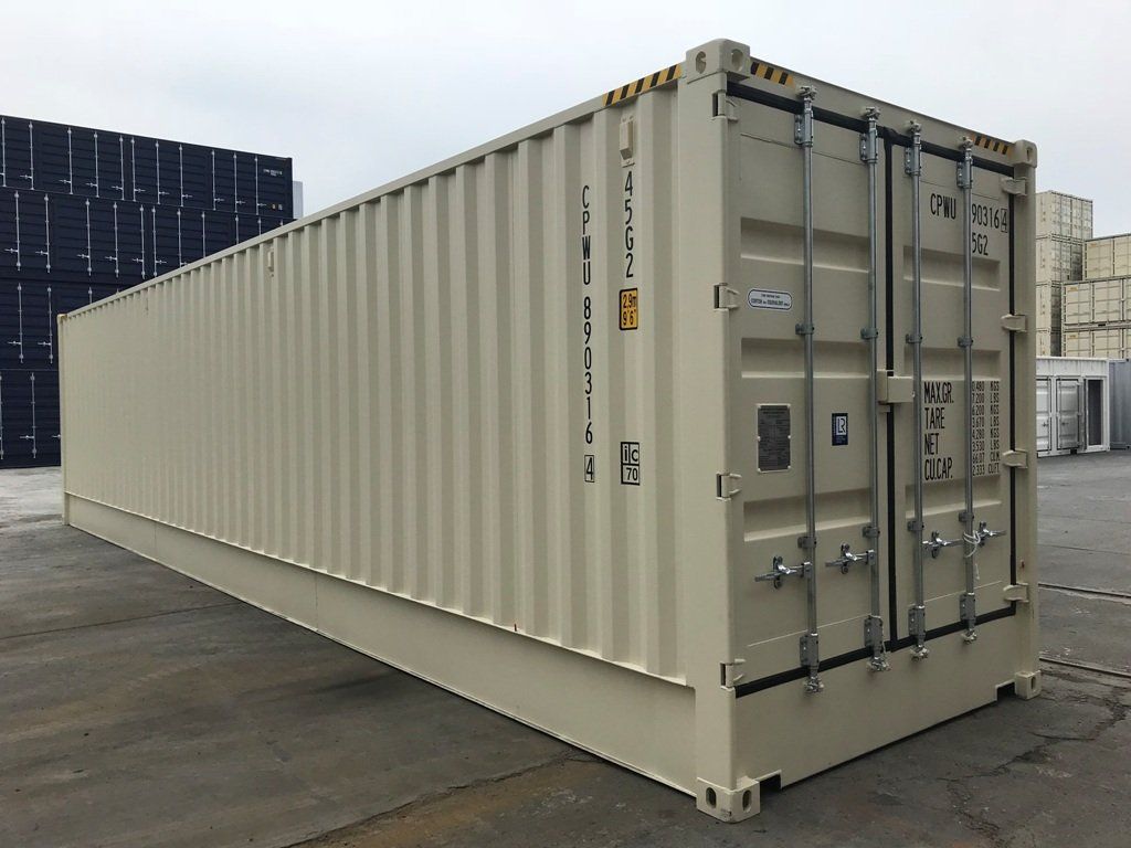 new white shipping container in container shipping yard