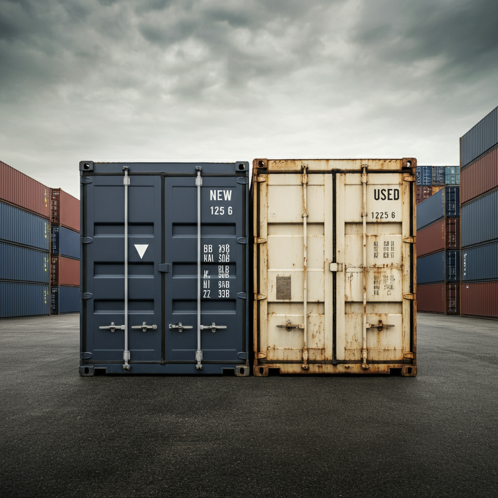 New One-Way next to a Used Shipping Container Comparison