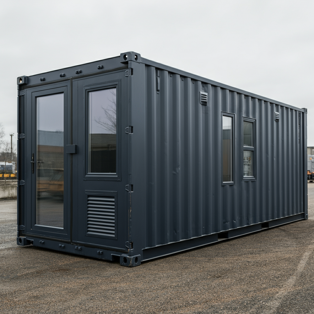Customized Shipping Container including a door, windows, and ventilation