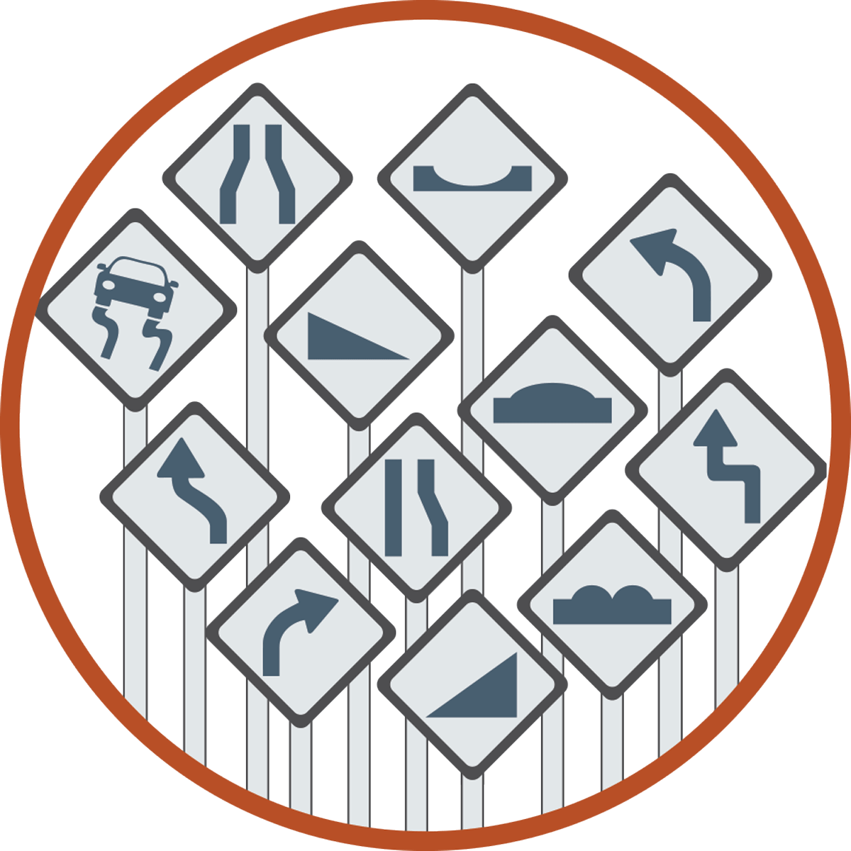 graphic showing a collage of roadway signs