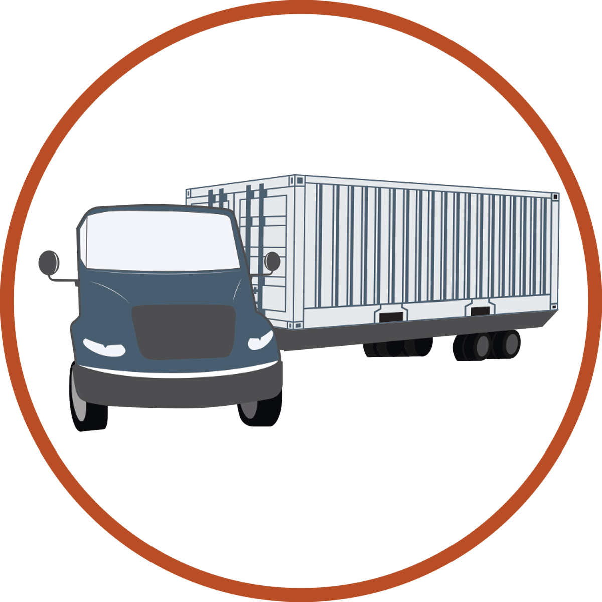 animated graphic of a truck carrying a shipping container