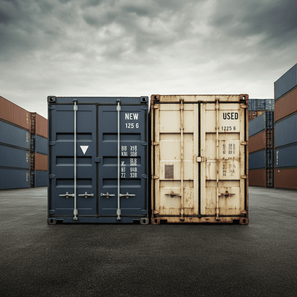 New One-Way next to a Used Shipping Container Comparison