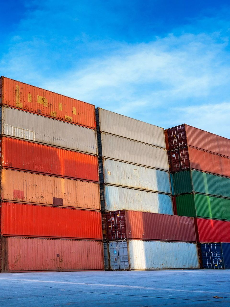 Shipping Containers Stack with Sky in the Background