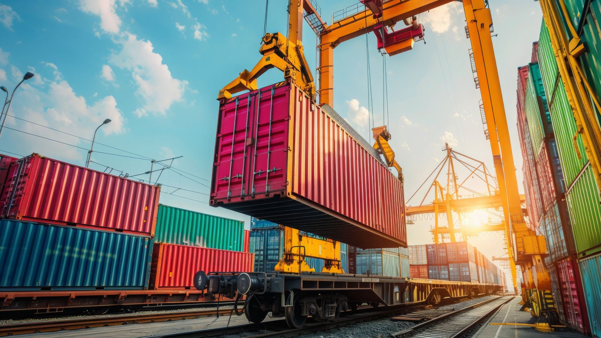 Intermodal Shipping container being loaded onto train