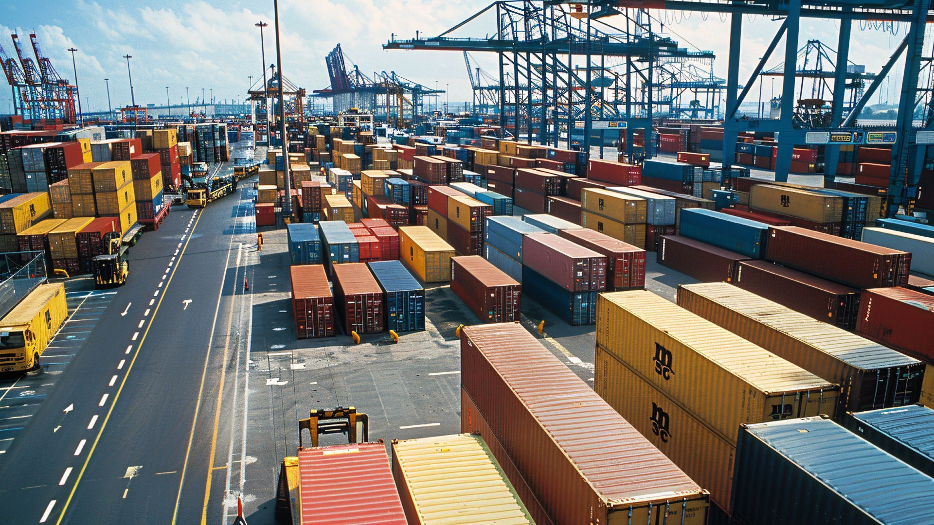 Arial view of shipping containers at a shipping yard