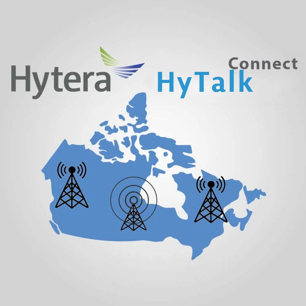 A hytera connect logo with a map of canada