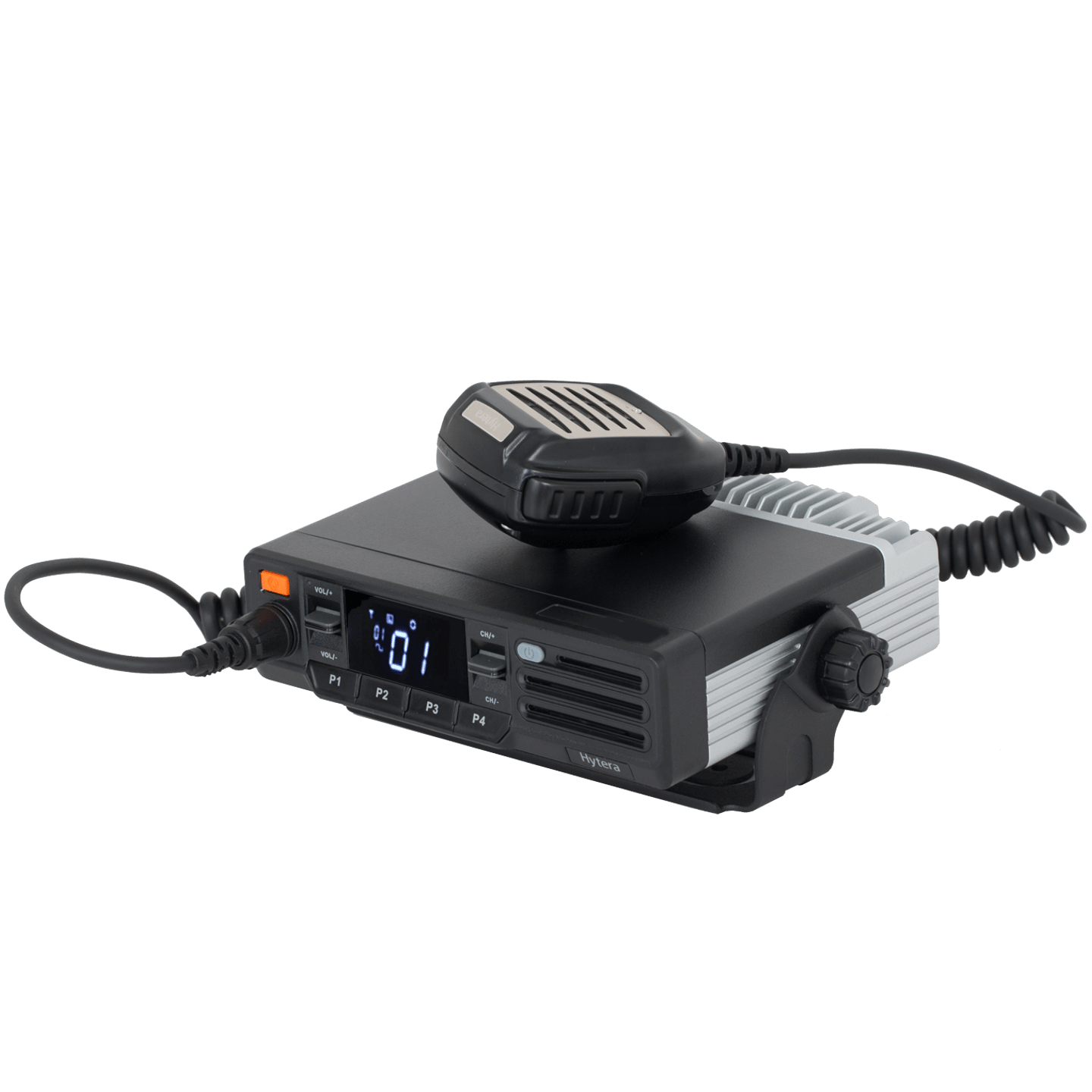 A small radio with a microphone attached to it