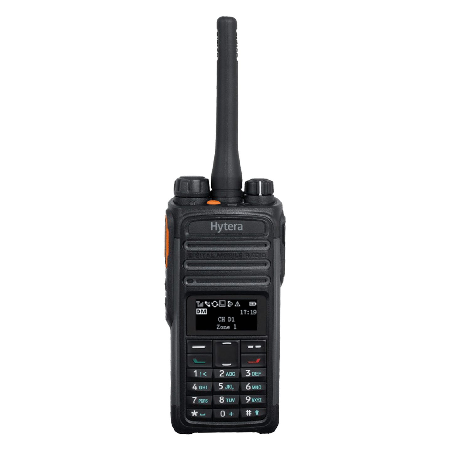 A hytera walkie talkie is shown on a white background.