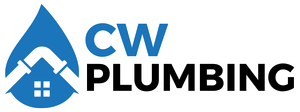 The logo for cw plumbing shows a house and a drop of water.