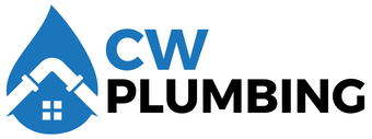 The logo for cw plumbing shows a house and a drop of water.