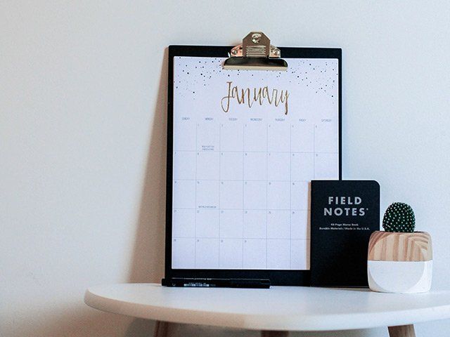 a calendar on a table