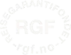 En hvit logo med ordet rgf i en sirkel på hvit bakgrunn.