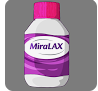 MiraLAX laxative bottle with white and purple label and pink cap on gray background