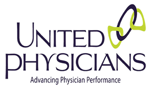 United Physicians logo with purple text and green linked shapes above the tagline “Advancing Physician Performance”