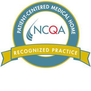NCQA Patient-Centered Medical Home Recognized Practice badge with teal, gold, and white colors