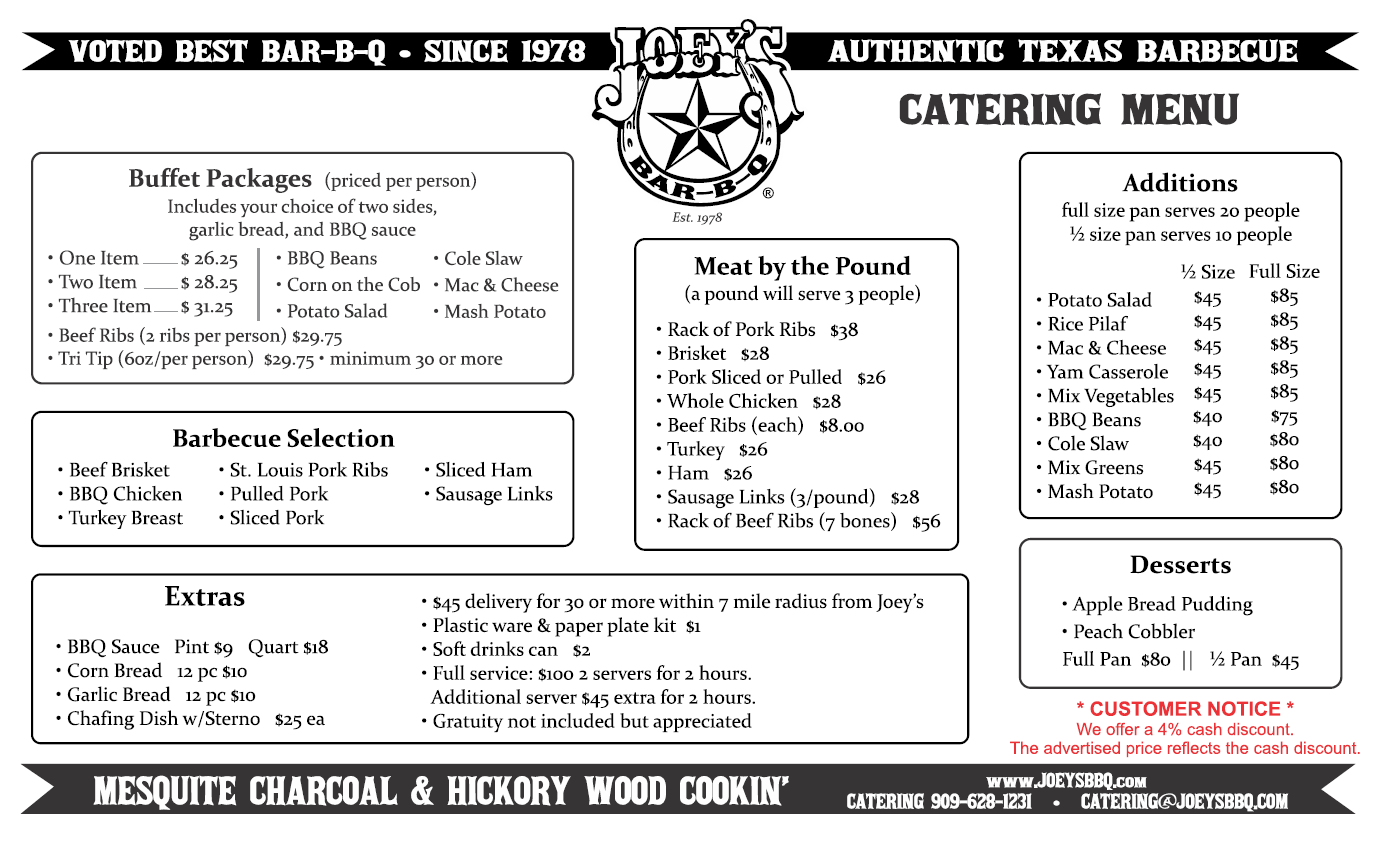Joey's BBQ Main Menu