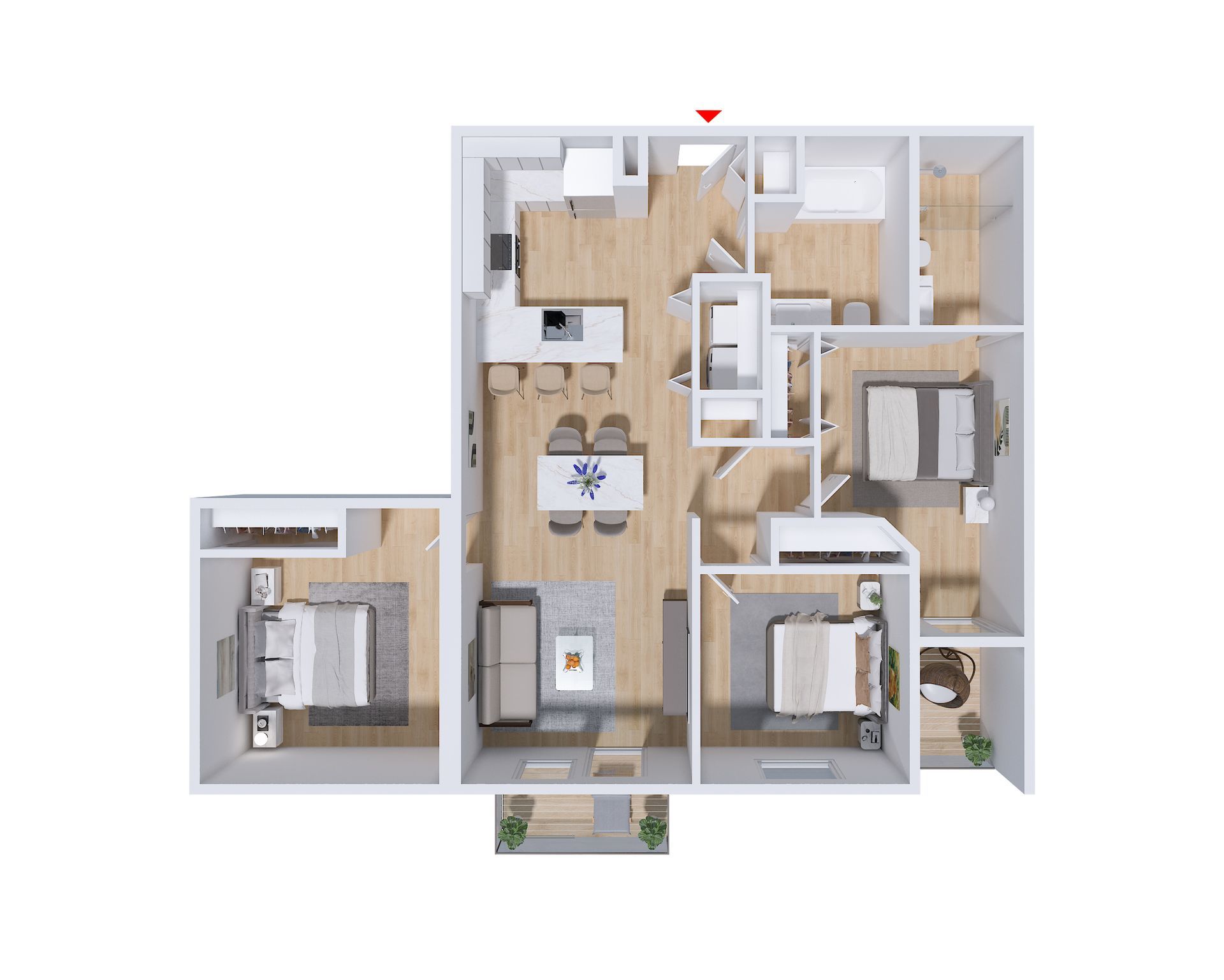 A floor plan of an apartment with a bedroom , living room , and kitchen.