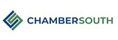 Logo for ChamberSouth: Blue and green geometric symbol with the words CHAMBERSOUTH.