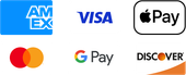 Accepted payment methods including American Express, Visa, Apple Pay, Mastercard, Google Pay, and Discover.