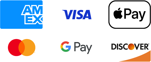 Accepted payment methods including American Express, Visa, Apple Pay, Mastercard, Google Pay, and Discover.