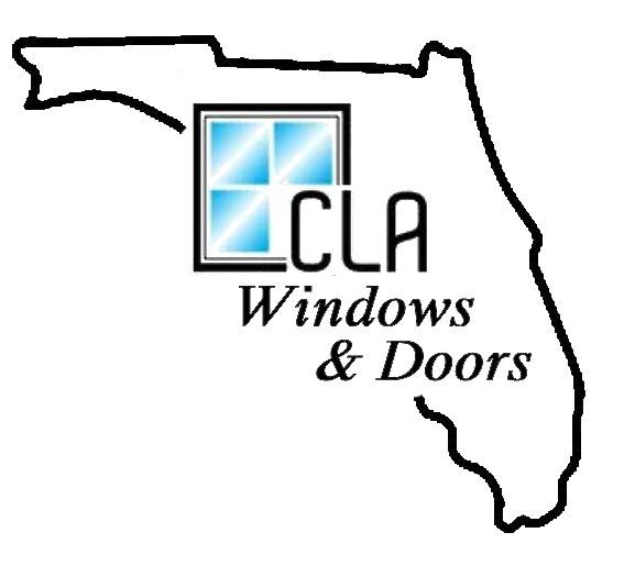 Logo for CLA Windows & Doors featuring the Florida outline, a window icon, and text.