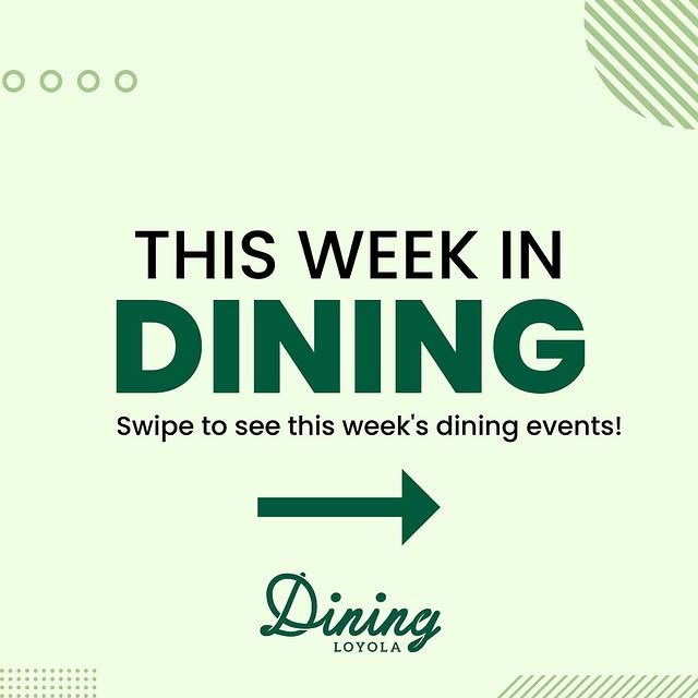 A social post that says this week in dining with an arrow pointing to the right