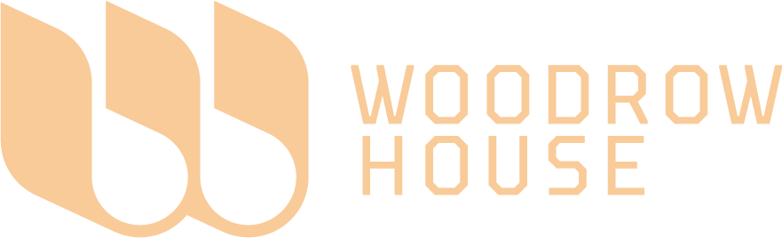 The Woodrow House logo: three stylized peach-colored, curved vertical bars next to the name