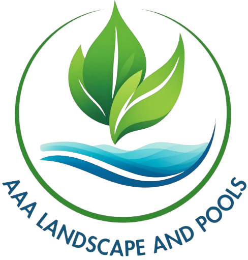 The logo for aaa total landscape inc shows a river and trees